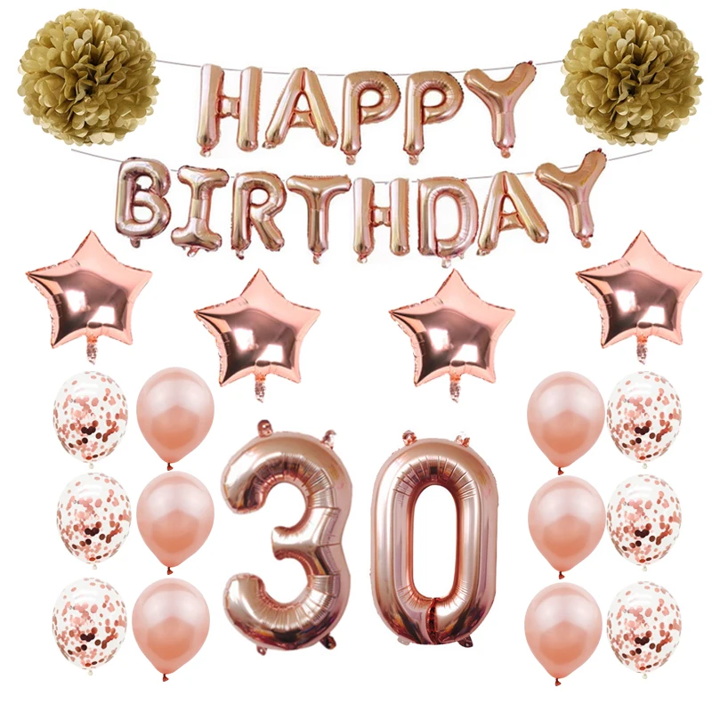 Набор для розовые и золотые воздушные шары ZLJQ украшения дня рождения 20 30 40 50 60 70 80