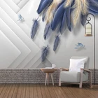 Пользовательские 3D фото обои фрески современная мода золотые синие перья геометрической формы для гостиной ТВ фон Настенная роспись Papel De Parede