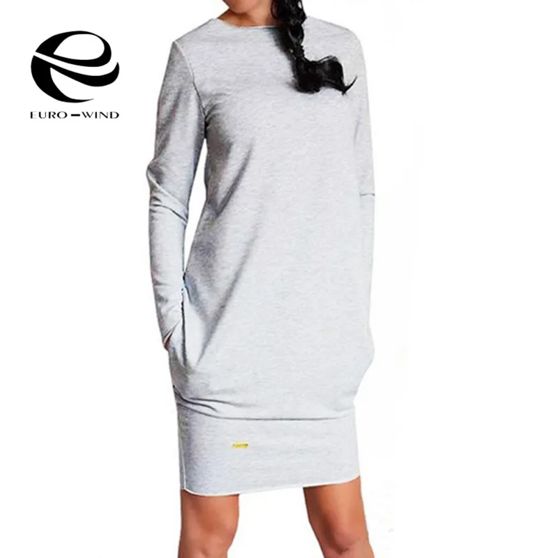 Женское платье размера плюс 4XL с длинным рукавом и карманами зимнее осенняя