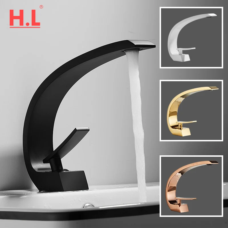 

Basin Faucet Modern Bathroom Mixer Tap Black/Gold Wash basin Faucet Single Handle Hot and Cold Waterfall Faucet