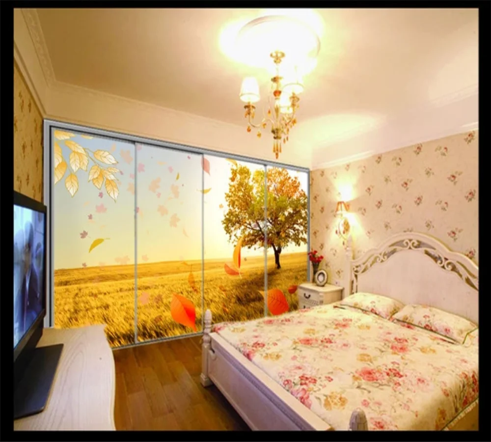 Пользовательские обои 8d роспись Золотой осенний пейзаж листья Летающая гостиная