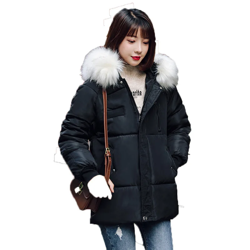 

2019 New Women Winter Short Warm Jacket Mujer Hooded Parkas Winter Coat Women Loose Parka Fur Collar Cotton Padded Jackets WH018
