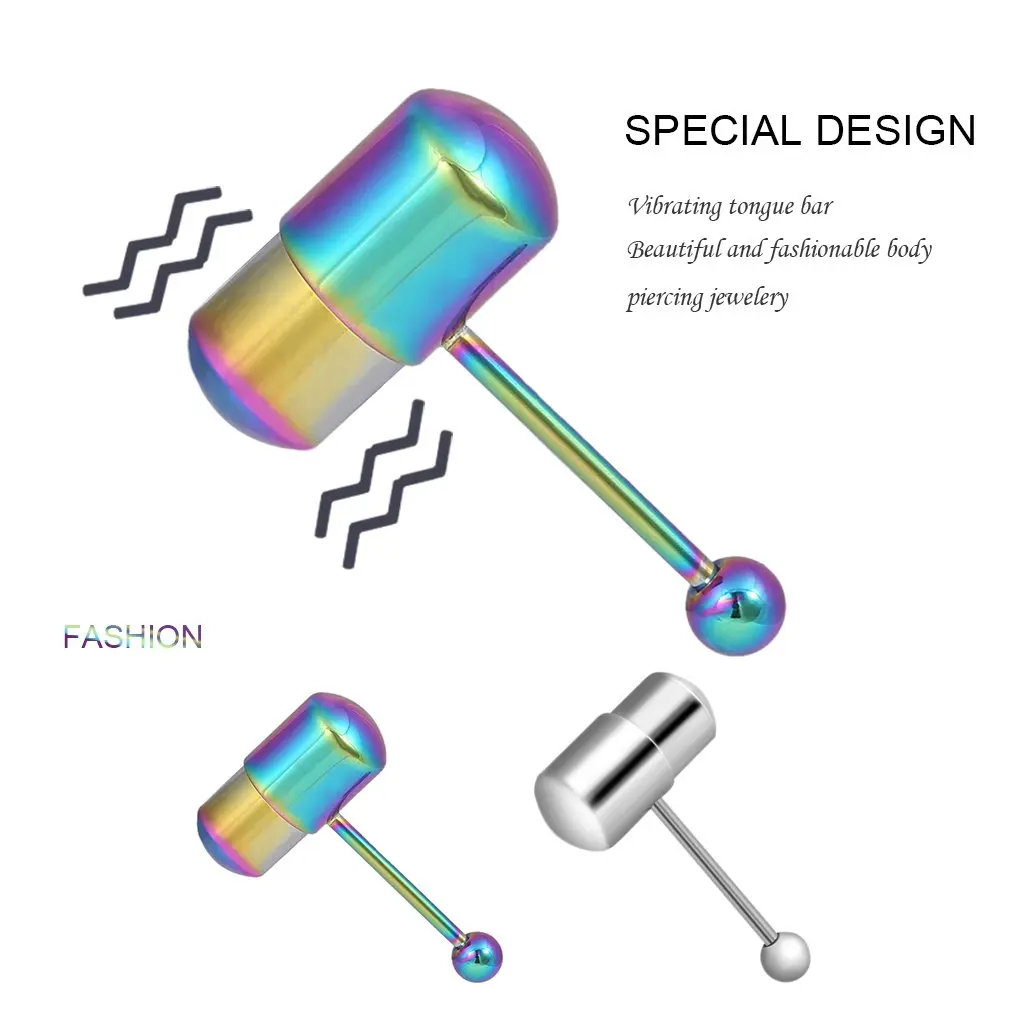 GENBOLI Rock Vibrating Tongue Ring Tongue Piercing Stainless Steel Body Jewelry With 2 Batteries Painless Health Jewelry