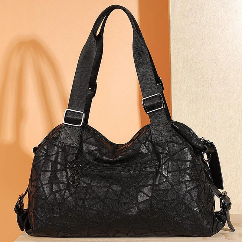 Женская сумка из натуральной кожи с геометрическим узором большая сумка-тоут