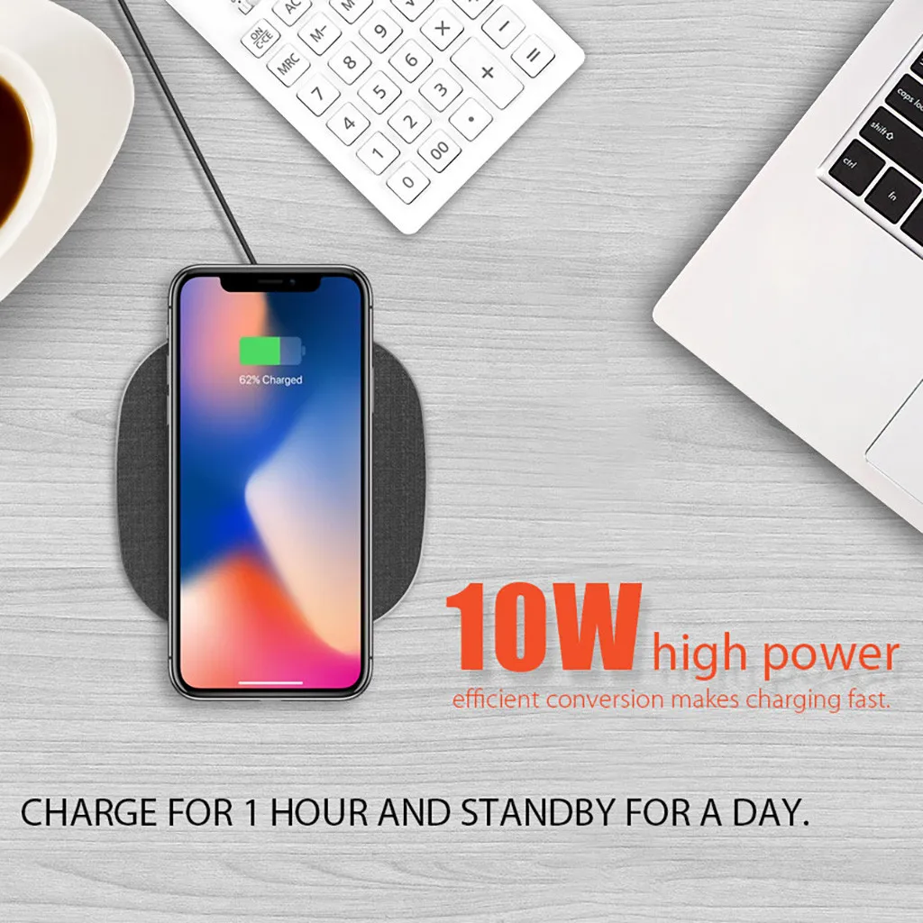 Ouhaobin Беспроводное зарядное устройство для Apple iPhone 8 /8 Plus /X 10W быстрая зарядка Pad
