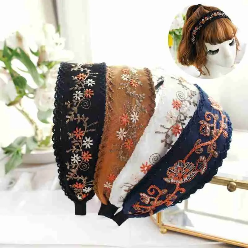 

Embroidery Flowers Headbands For Women Sweet Korean Hair Accessories for Girls Hair Bands For Girls Hairband Hair Bows