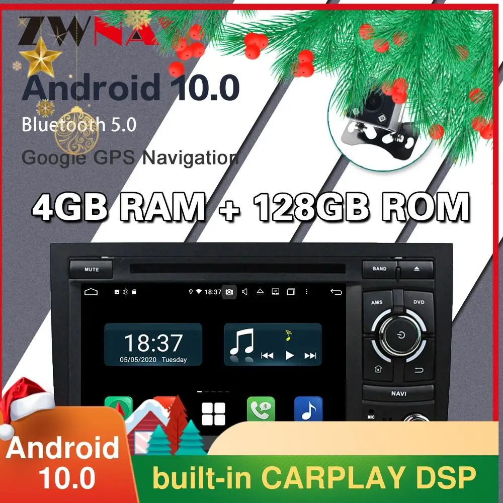 

128GB Carplay Android 10 DVD Player for Audi A4 2002 2003 2004 2005 2006 2007 2008 GPS Auto Radio Audio Music Stereo Head unit