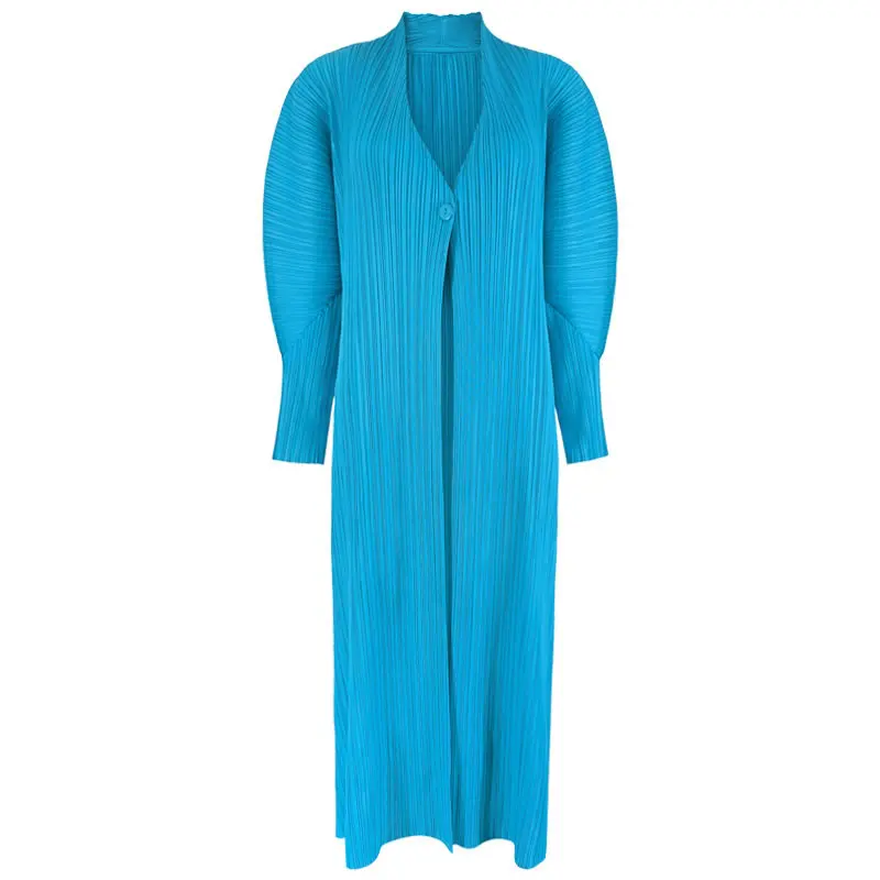 

XITAO Pleated Trench Single Button Fashion New Women Full Sleeve Goddess Fan Casual Style Pleated Loose Trench Coat LDD1353