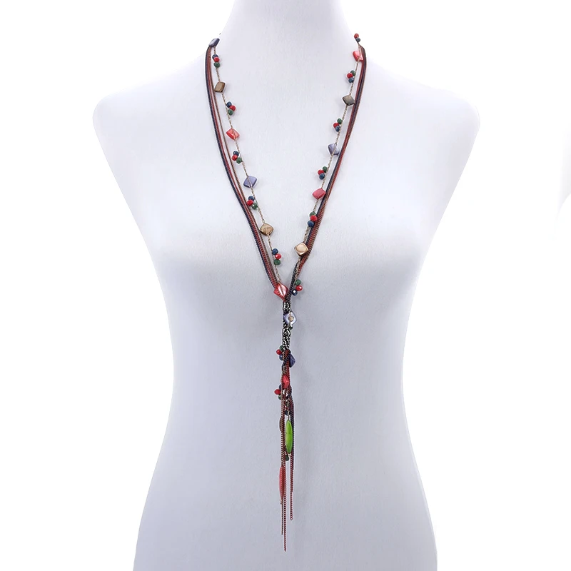 Массивное женское ожерелье в богемском стиле с этническими драгоценными камнями, многослойными кристаллами, бусинами, нитка, модные ювелирные изделия