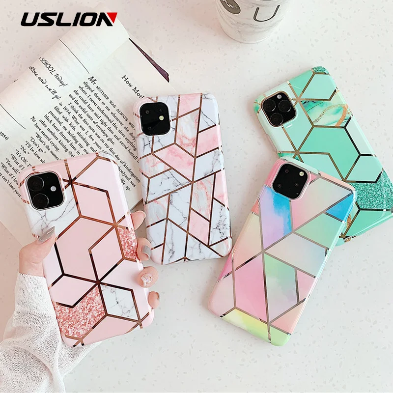 Силиконовый IMD чехол USLION с мраморным покрытием для iPhone 11 Pro Max X XR Xs мягкий телефона