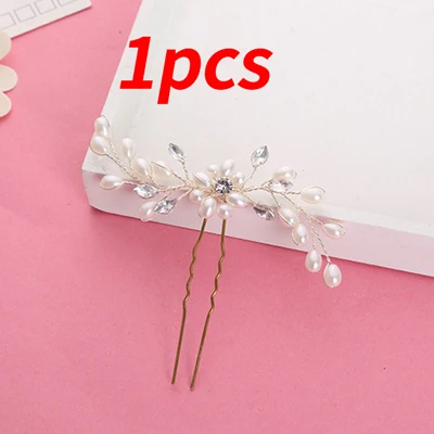 1pcs 1 шт., Кристальные шпильки с жемчугом, женские заколки для волос, заколки для волос, цветы, свадебные аксессуары для волос, головной убор - Цвет: 1pcs