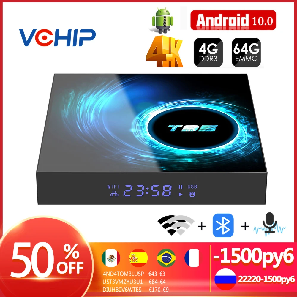

ТВ-приставка T95 Android 10,0 Smart Youtube медиаплеер 4K 4 Гб 32 Гб 2 Гб 16 Гб телеприставка Wifi Bluetooth Android телеприставка