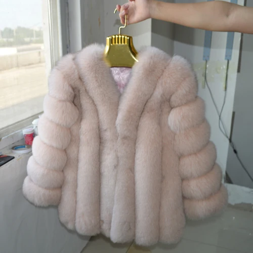 beige pink Россия Горячая Распродажа Женская Шуба из натурального Лисьего меха с длинными рукавами женская зимняя куртка из натурального Лисьего меха Роскошная натуральная Шуба из натурального Лисьего меха s - Цвет: beige pink