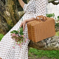 picnic basketwoven wicker vintage suitcase woven storage basket rattan storage case picnic weave laundry basket