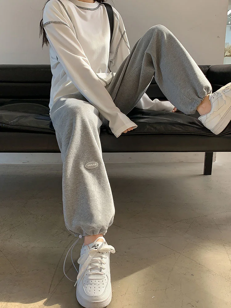 High Waist Pants Women's 2021 Spring And Autumn Solid Color Loose Simplicity Casual Sports | Женская одежда