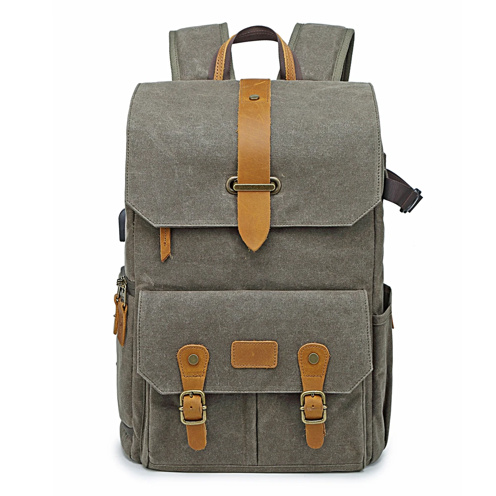 

For Vintage Batik Canvas+Leather Photo Bag Outdoor Travel Roomy Backpack Padded Photography DSLR Camera Case for Canon