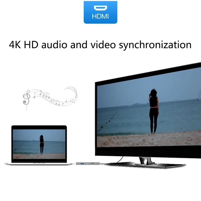 6 в 1 Usb-C концентратор 4K Hd видео аудио кабель адаптер Тип C к Hdmi Usb 3 0/Usb 2 0 с Sd/Tf