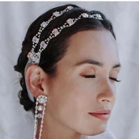 2021 elegant rhinestone eye headband veil wedding bridal headgear jewelry for women crystal elastic headpiece hair accessories