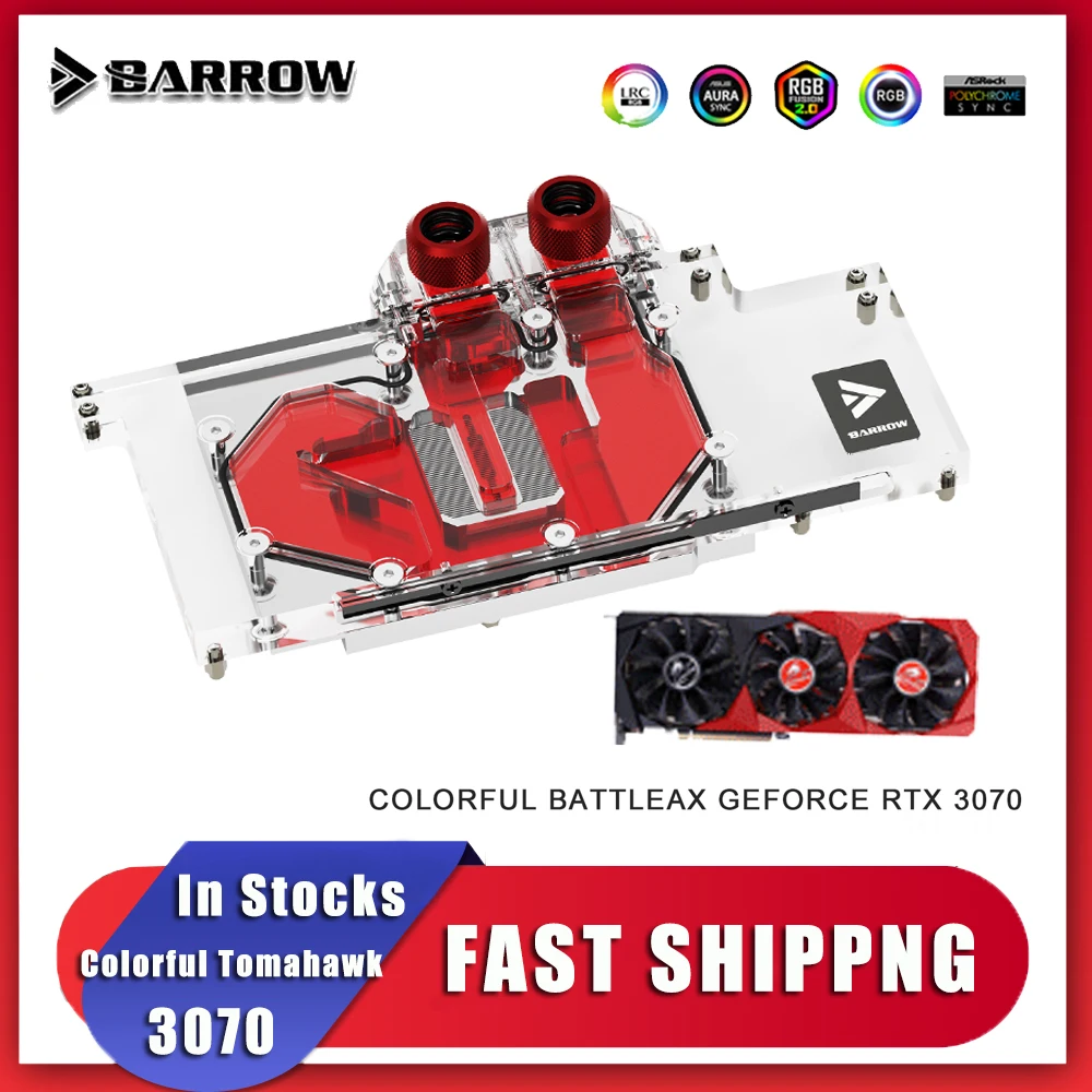 

BARROW 3070 GPU Water Block for COLORFUL Battle-AX RTX 3070, Full Cover ARGB GPU Cooler, 5V 3Pin ARGB SYNC BS-COI3070Z-PA