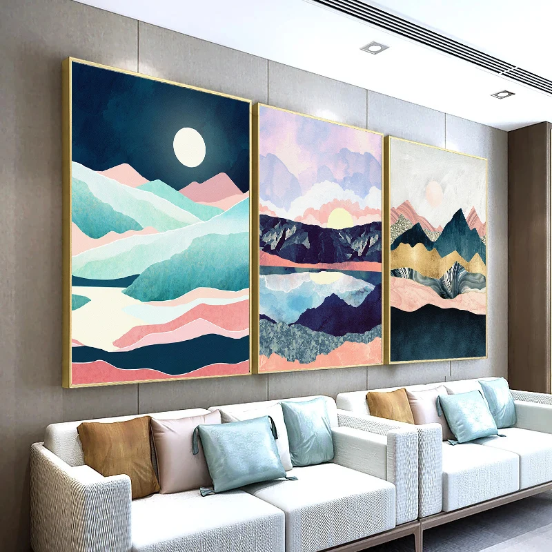 

Nordic Natural Landscape Canvas Painting Abstract Art Mountain Cactus Desert Sunrise Sunset Poster Print Wall Picture Home Decor
