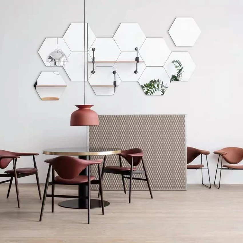 

12Pcs/Set 3D Hexagon Acrylic Mirror Wall Stickers DIY Art Wall Stickers Living Room Mirrored Decorative Stickers Home Decor