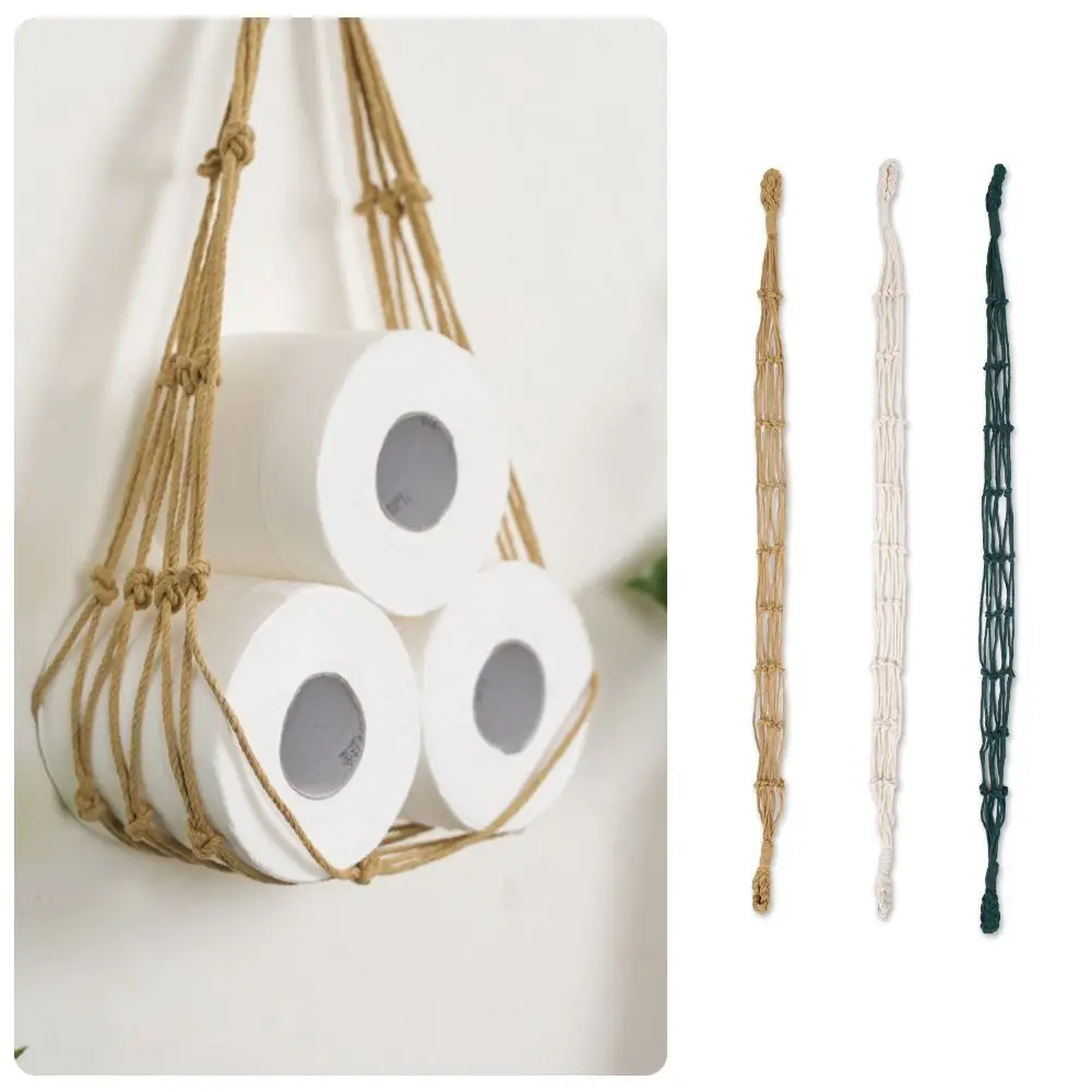 

Cotton Rope Toilet Paper Storage Hanging Bag Nordic Style Living Room Magazine Book Stored Hook Bag Bathroom Decoration