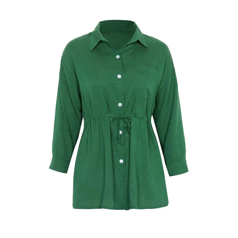 

Women Autumn Casual Shirt Turn Down Collar Long Sleeve Drawstring Sashes Tops Female Fashion Vintage Elegant Solid Office Blouse
