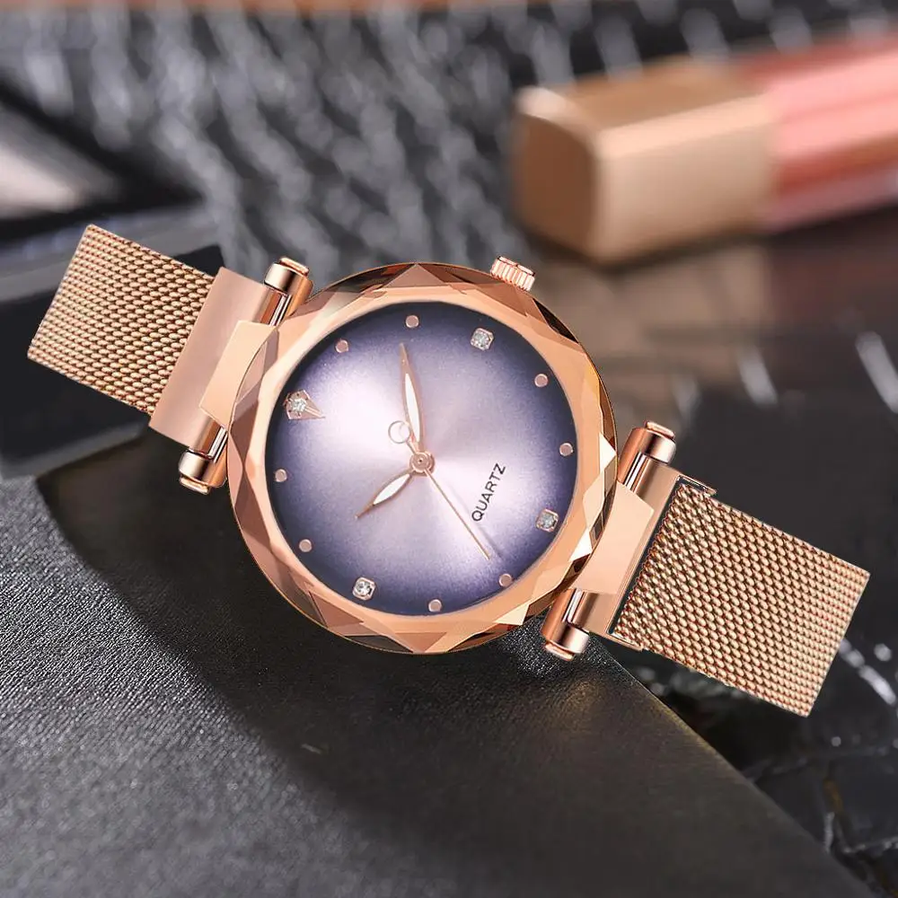 Часы наручные женские с магнитной застежкой модные синие изображением звёздного