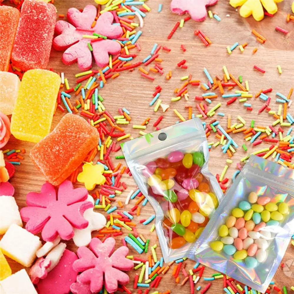 100 шт./упак. пластиковые пакеты Алюминиевая фольга голограмма еды маленькие