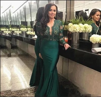 elegant emerald green lace evening dresses 2022 sexy sheer neck long sleeve pageant mermaid women formal prom dress corset