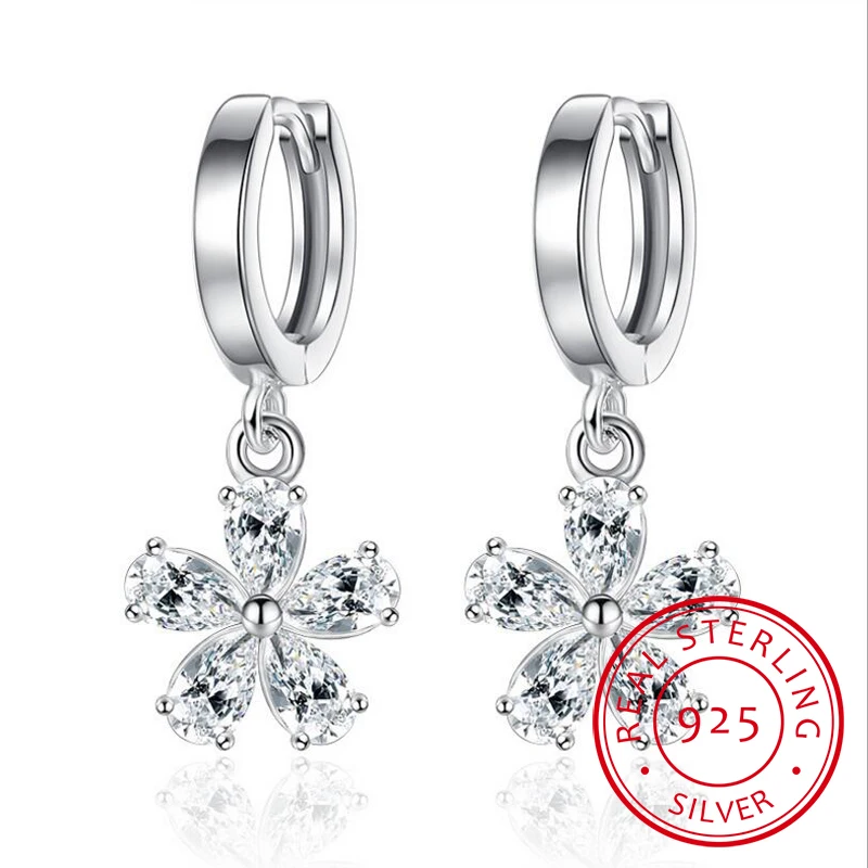 

925 stamp silver color Drop Earrings For Women Zirconia Cherry Flower Charming Earrings oorbellen brincos pendientes S-E422