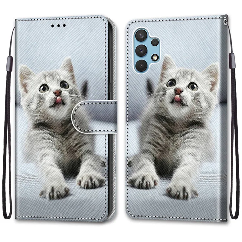 Cool Animals Case For Samsung Galaxy A32 4G A325 Flip Leather Case na For A32 5G A326 Wallet Cover Lion Bear Wolf Cats Dogs Cap
