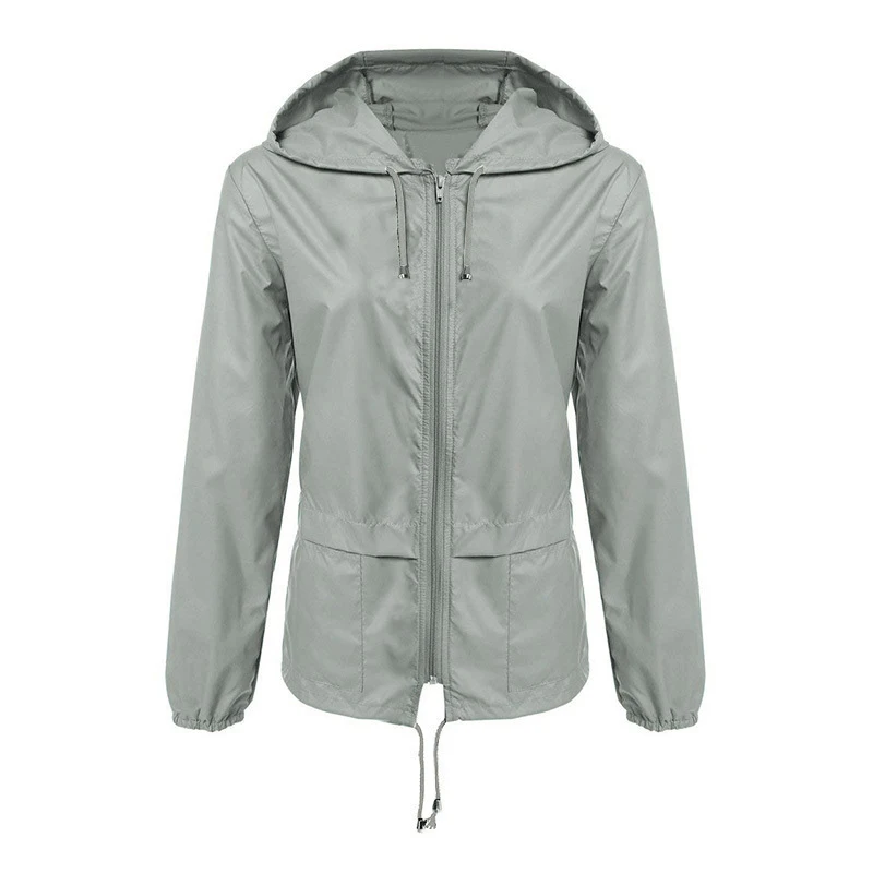 

Women Jacket Zipper Lightweight Outdoor Hiking Solid Hooded Raincoat Women Autumn Waterproof Windproof Loose Coats Female LD2127