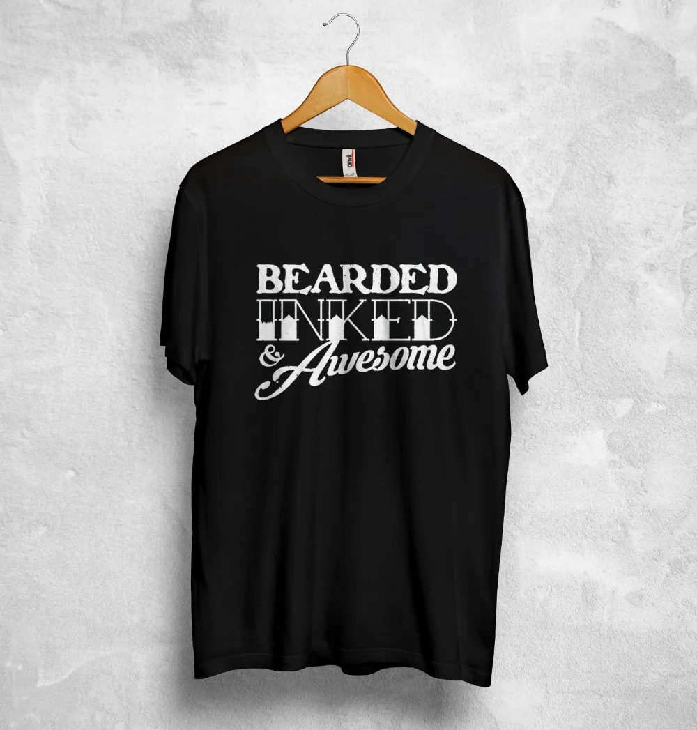 

2019 100 % Cotton Fashion For Short Sleeve Bearded Inked Awesome T Shirt Hipster Beard Boyfriend Gift Tattoo Fit Tee Shirts