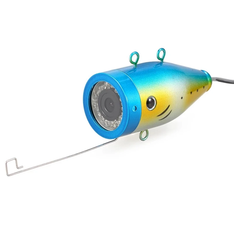 Цена Камера для подводной рыбалки 1200Tvl, 24 светодиода, ночное видение, водонепроницаемая, в форме рыбы, для лодки, льда, с кабелем 15 м