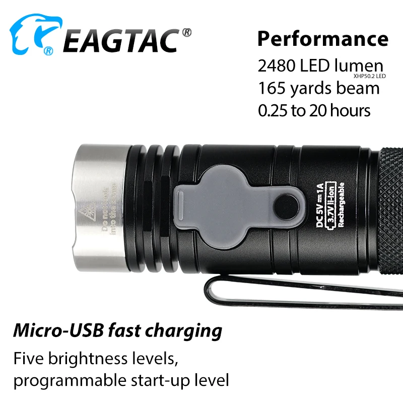 Светодиодный перезаряжаемый фонарик EAGTAC DX3B MINI PRO XHP50.2 2480 люмен программируемый