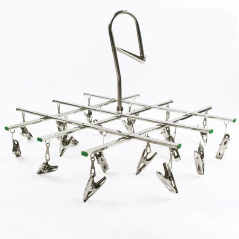 

Stainless Steel 10/20 Clips Laundry Rack Foldable Underwear Sock Folding Hanger Drying Hanger Multifunctional Towel Clips