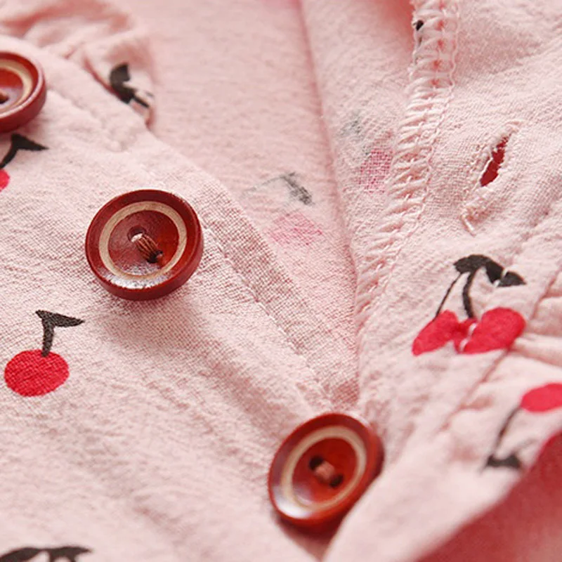 Праздничное льняное платье с вишенками для маленьких девочек на осень/весну