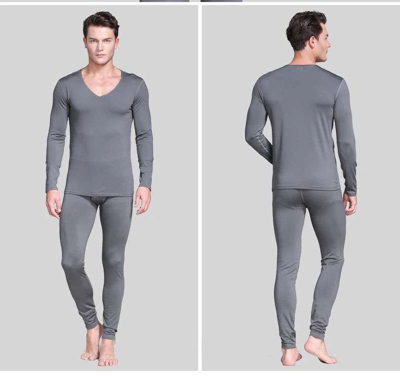4XLPlus Size Seamless Thermal Underwear For Men Thin Fleece Thermo Clothes V-Neck Slim Warm Second Skin Male Winter Long Johns