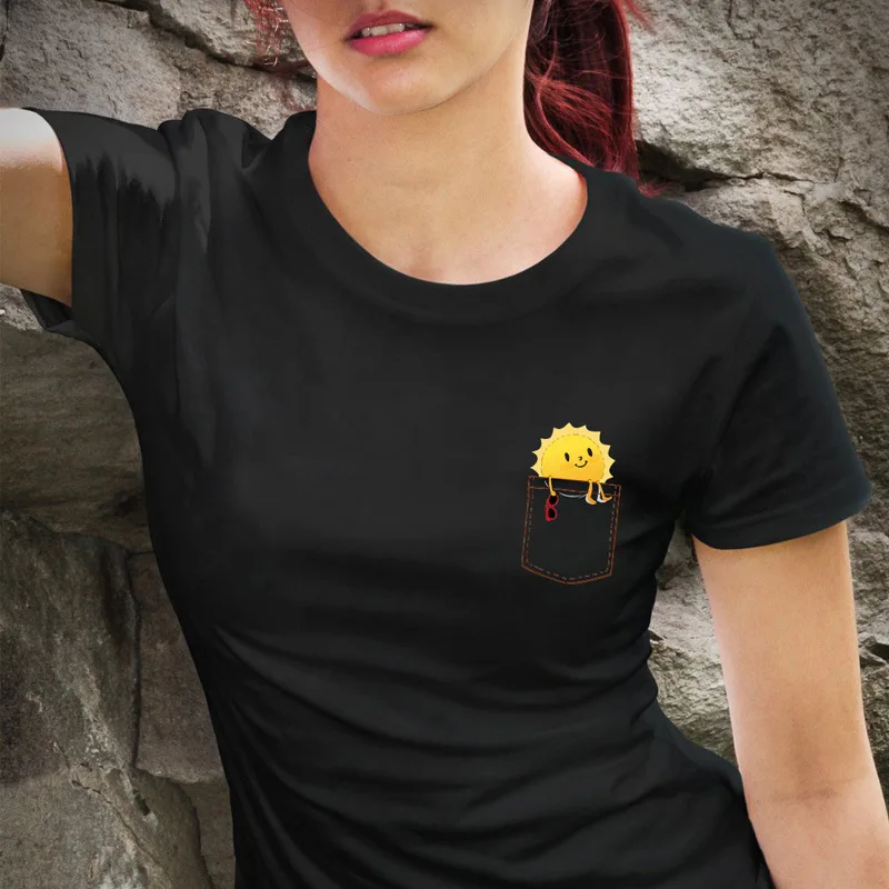 

New product European and American women's T-pocket cute sun short sleeve printed cotton T-shirt