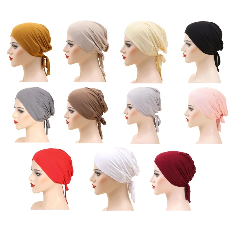 

Fashion Women Muslim Turban Hat Hijab Islamic Underscarf with Rope Adjustable All-match for Casual Daily Going out