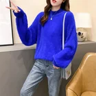 Женский мохеровый свитер с высоким воротником, белый Повседневный вязаный пуловер с рукавами-фонариками, однотонный джемпер для осени и зимы