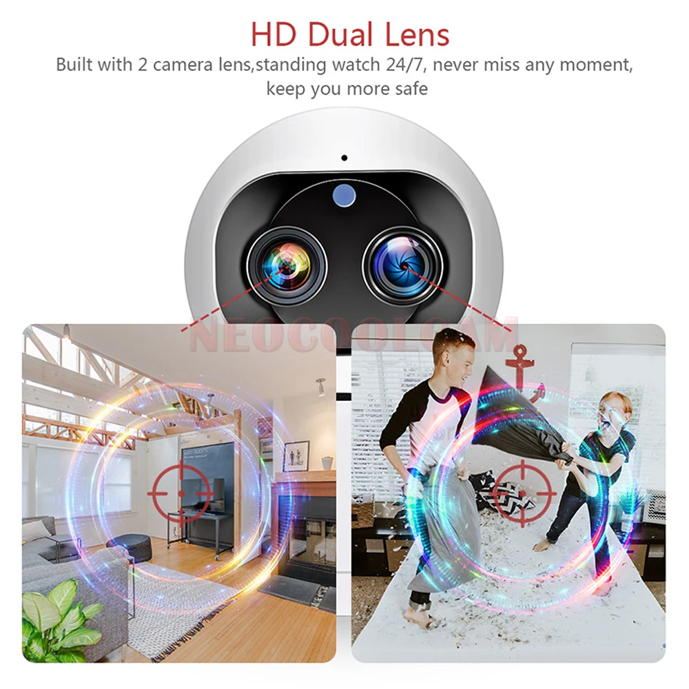Камера домашняя с двойным объективом HD 1080P PTZ Wi-Fi 10-кратный зум 2K беспроводная ии