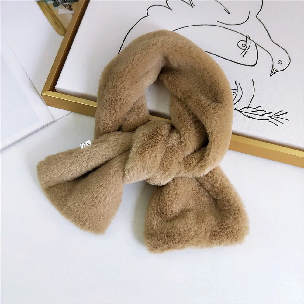 New Winter Thick Solid Color Black White Pink Faux Rabbit Fur Scarf Foulard Femme Womens Fau Fur Scarves and Neck Warmers - Цвет: CAMEL