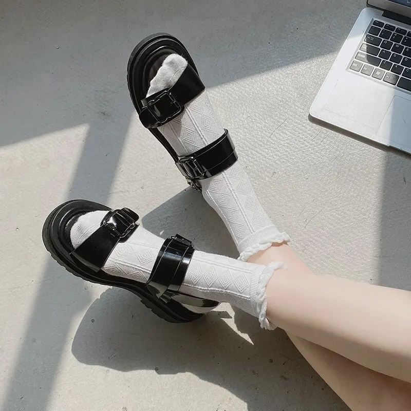 

Sandals Straps 2021 Women's Clear Heels Clogs Wedge Female Shoe All-Match New Thick Platform Comfort Girls Low Flat Beige Fashi