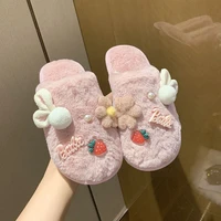 new fashion winter slippers for man indoor non slip warm women slippers cute rabbit soft plush flat shoes home cozy cotton slide