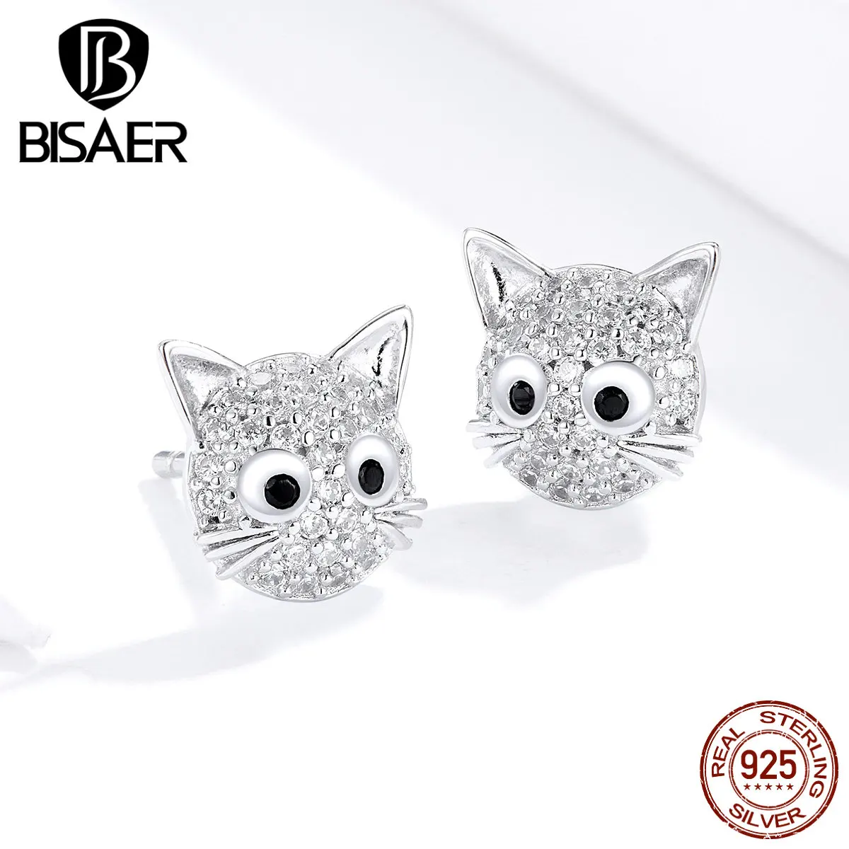 Ювелирные изделия с кошкой, висаер, 925 пробы, серебро, кубический циркон, кошка, киска, котенок, серьги-гвоздики для женщин, Стерлинговое серебро, ювелирные изделия ECE751