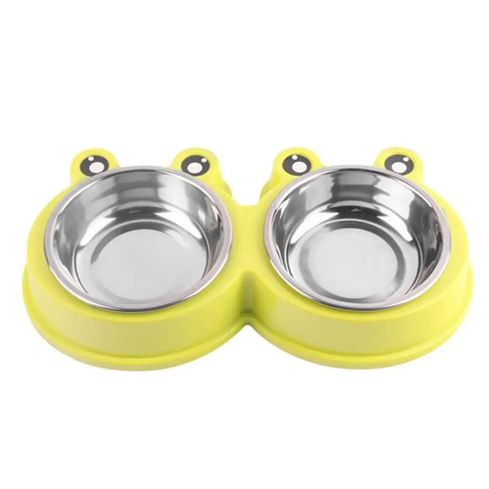 

Dog Double Bowl Puppy Food Water Feeder Cute Stainless Steel Pets Drinking Dish Feeder Pets Supplies Feeding Dishes Dogs Bowl