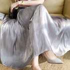 Женская Блестящая шелковая юбка, длинная Плиссированная Юбка-миди с эластичной талией, Пляжная винтажная юбка в стиле бохо, лето 2020 г., юбка макси