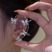 1 pair shiny rhinestone butterfly no pierced ear clip earrings jewelry for women luxury crystal ear hook hanging earrings gift